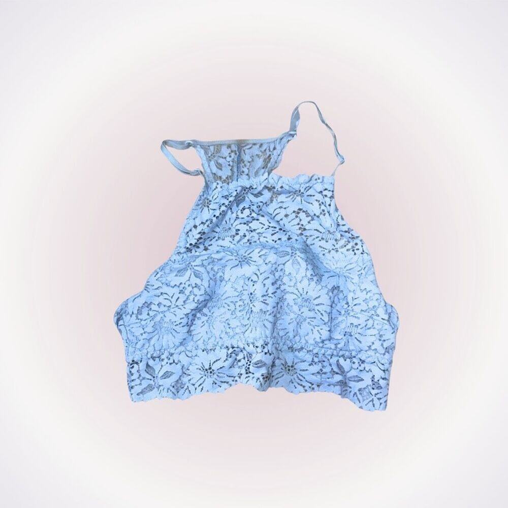 Aerie Light Blue Lace High Neck Racerback Bralette | Sz M